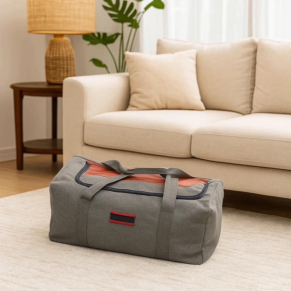 Practical Canvas Travel Bag Foldable Large Capacity Luggage Moving Bag Wear-resistant Tote Bag Women