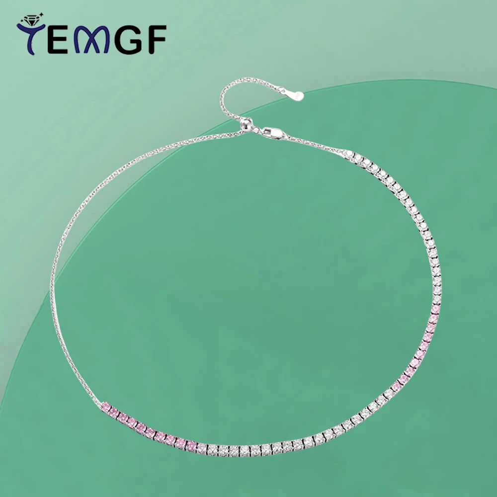 

TEMGF S925 Sterling Silver Necklace Gradient Pink Zircon Chokers Chain for Women Girls Fashion Sparkling Fine Jewelry Gifts