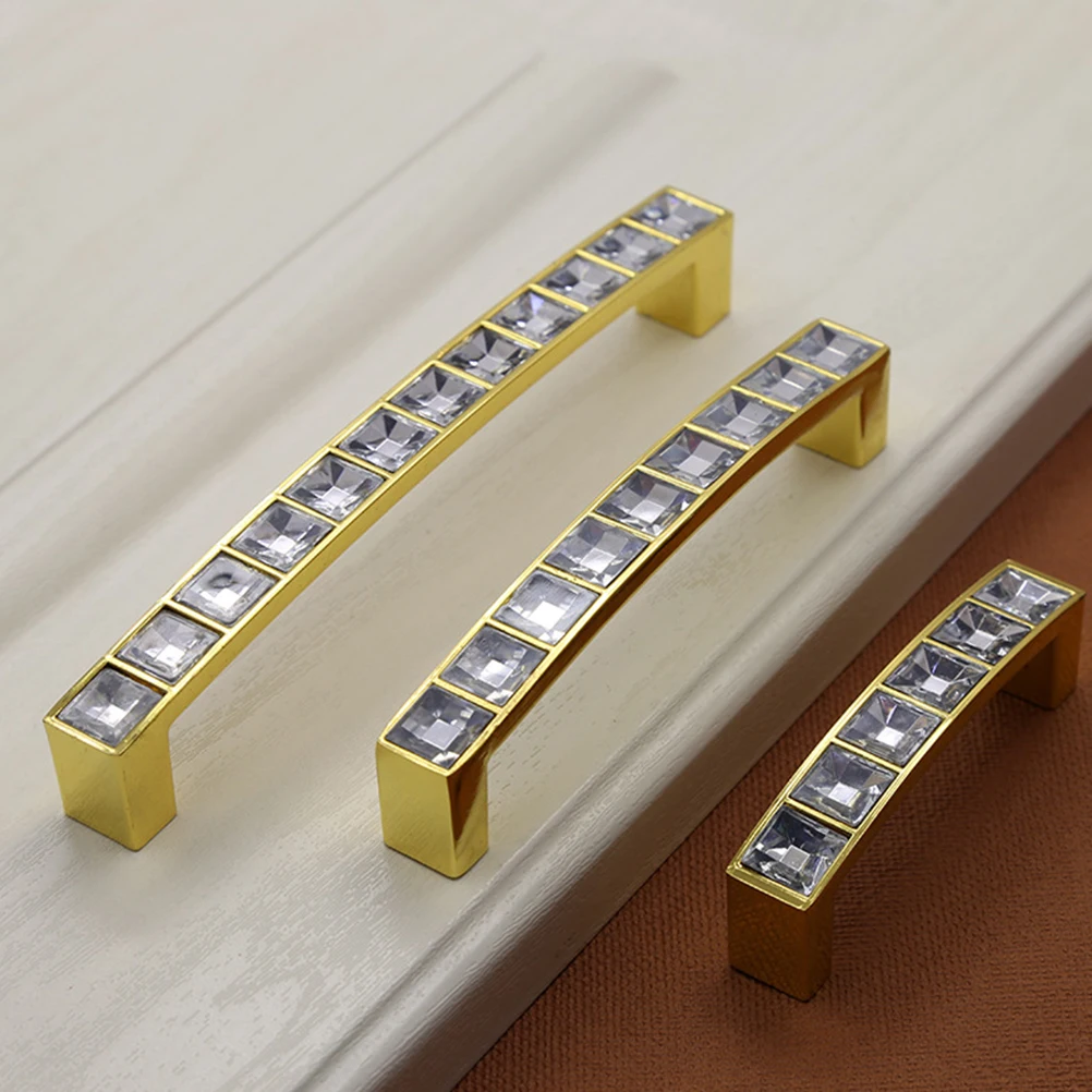 

Cabinets Drawer Handle Wardrobe Knobs Crystal Exterior Doors Golden Dresser Handles