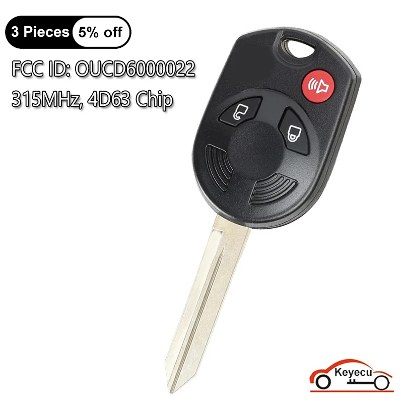 

KEYECU 3 Buttons 315MHz 4D63 Chip for Ford 2007-2015 Edge, 2005-2012 Escape Auto Remote Control Key Fob FCC ID: OUCD6000022