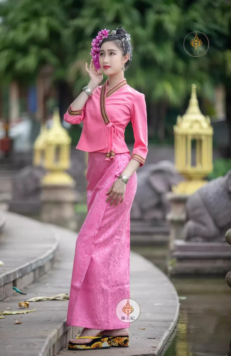 Thailand Traditional Clothing for Women Southeast Asian Clothes Spring Summer Thin breathable Tops Skirt Sets Elegant Thai Dress