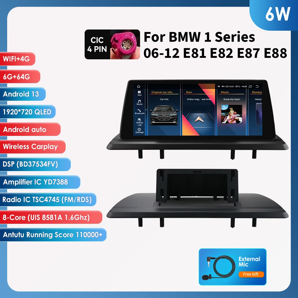 Hizpo 10.25 "Android 14 Carplay Auto Radio Voor Bmw 1 Serie E81 E82 E87 E88 09-16 Autoradio multimedia 2DIN Auto Intelligente