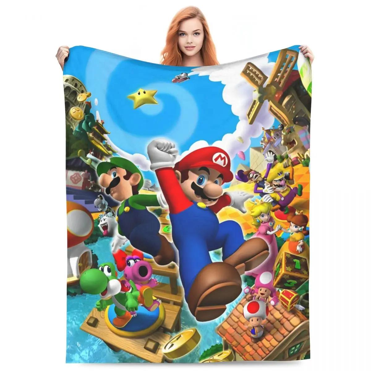 Cartoon M-marioes Flannel Blanket Warm Throw Blanket for Couch Bed Travel Aesthetic Bedspread Sofa Bed Cover