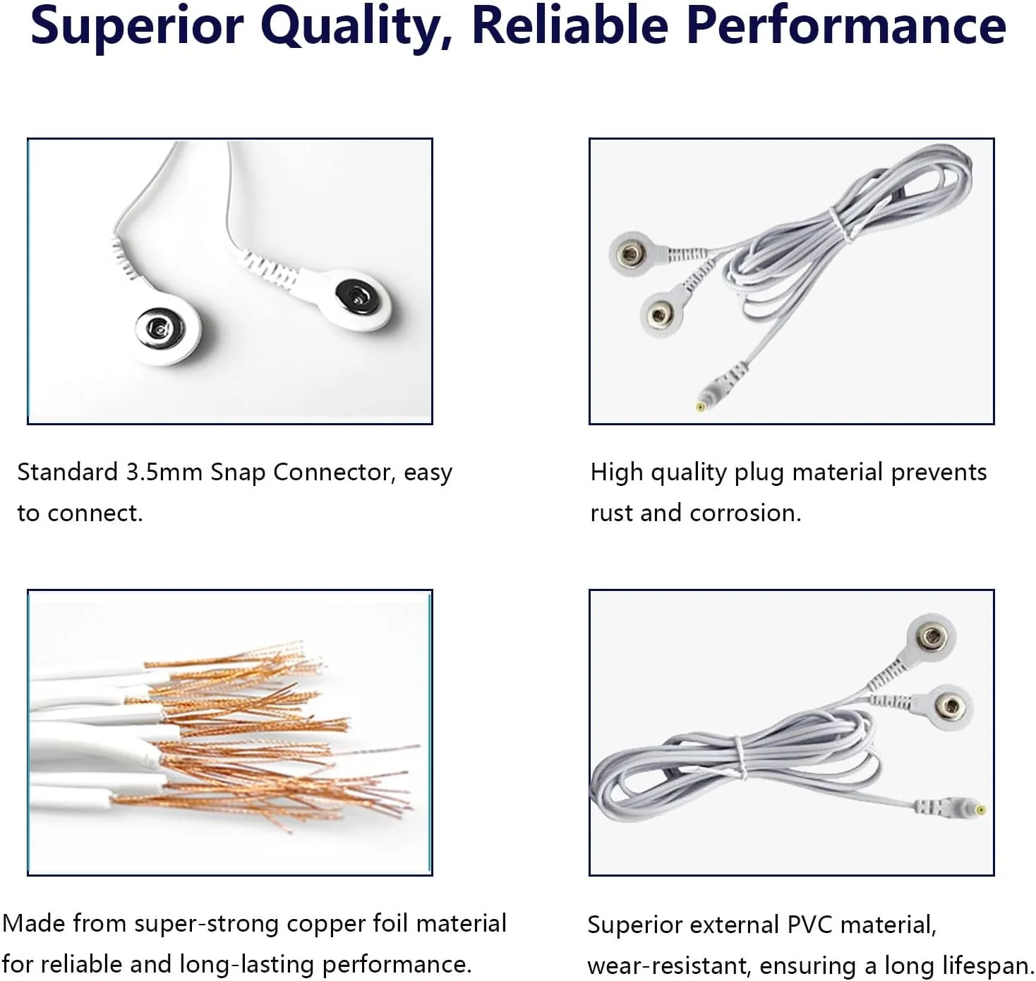 4 Pack TENS Lead Wires 235mm Shielded Plug Snap Electrode Cables Compatible TENS/EMS Units Snap Pads Upgraded Durability