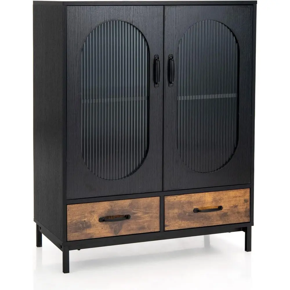 

Двухдверный деревянный буфет, двухуровневый шкаф со стеклянной дверцей, многофункциональный шкаф для хранения для кухни и гостиной