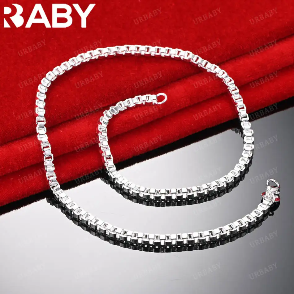 

URBABY 45cm 925 Sterling Silver Box Chain Necklace For Women Men Charm Trend Birthday Gifts Fashion Party Fine Jewelry