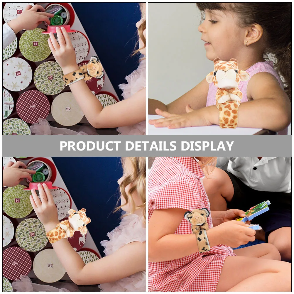 

2Pcs Animal Slap Bracelets Stuffed Giraffe Leopard Soft Kids Wristbands Easy Use Party Favors Classroom Prizes