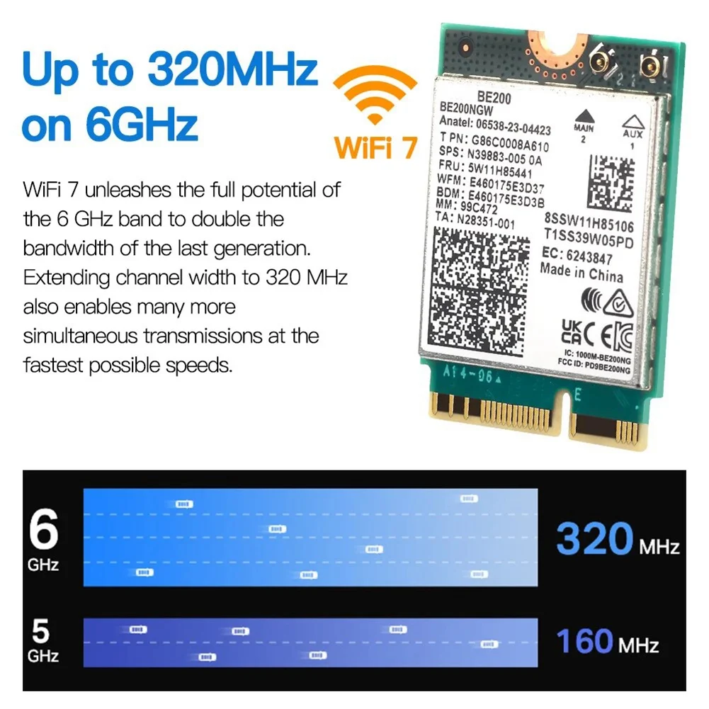 

WIFI 7 BE200 BE200NGW Wifi Card+2PC 10DB Antenna BT 5.4 802.11AX Tri-Band M.2 NGFF Wireless Network Adapter For Win10/11