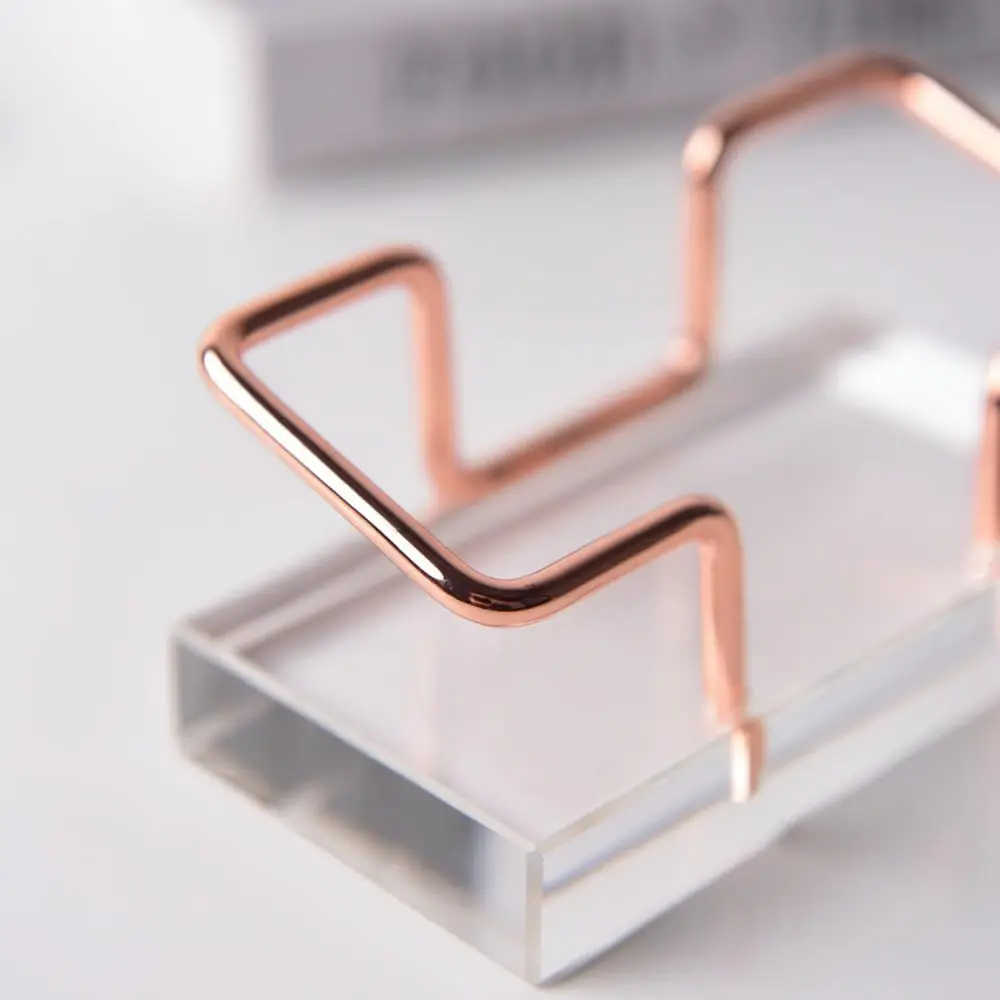Desktop Business Card Organizer Clear Acrylic Metal Holder Modern Office Desk Stationery Storage Display Rack Accessories