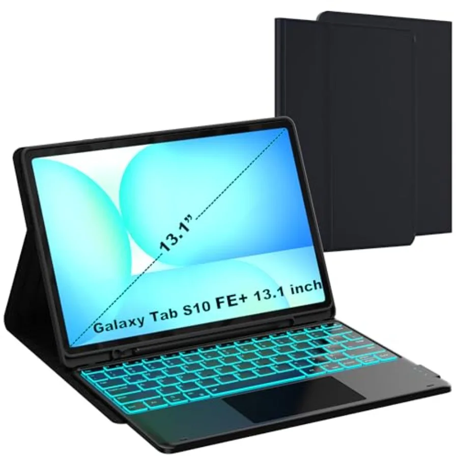 

Чехол для Galaxy Tab S10 FE+ 13.1 дюйма с клавиатурой - 7-цветная подсветка, съемная клавиатура для планшета с тачпадом - Tab S10