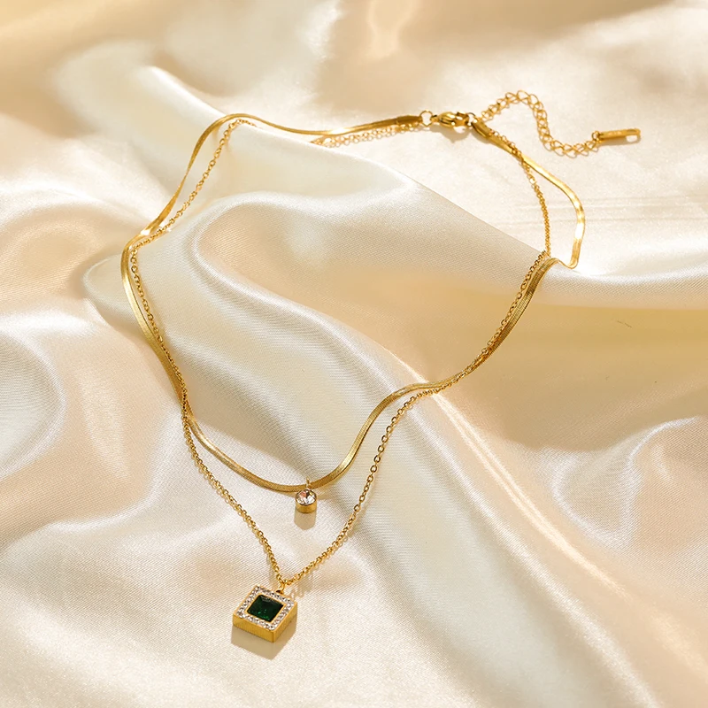 EILIECK 316L Edelstahl Halskette mit grünem Zirkonia-Kristall für Damen, modische Luxus-Kette, Choker-Schmuck, Party- und Hochzeitsgeschenke – Detail 21