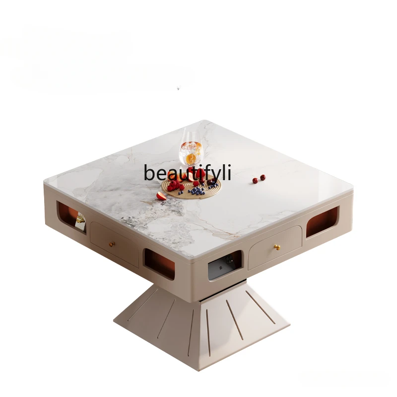 Household automatic mahjong machine dining table integrated dual-purpose multi-function table with baking rock slab panel