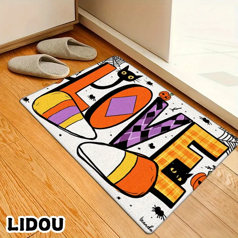 

1pc Festive Orange-Themed Doormat. Thick, Machine Washable, Ideal for Halloween, Christmas, Thanksgiving Decor - Color