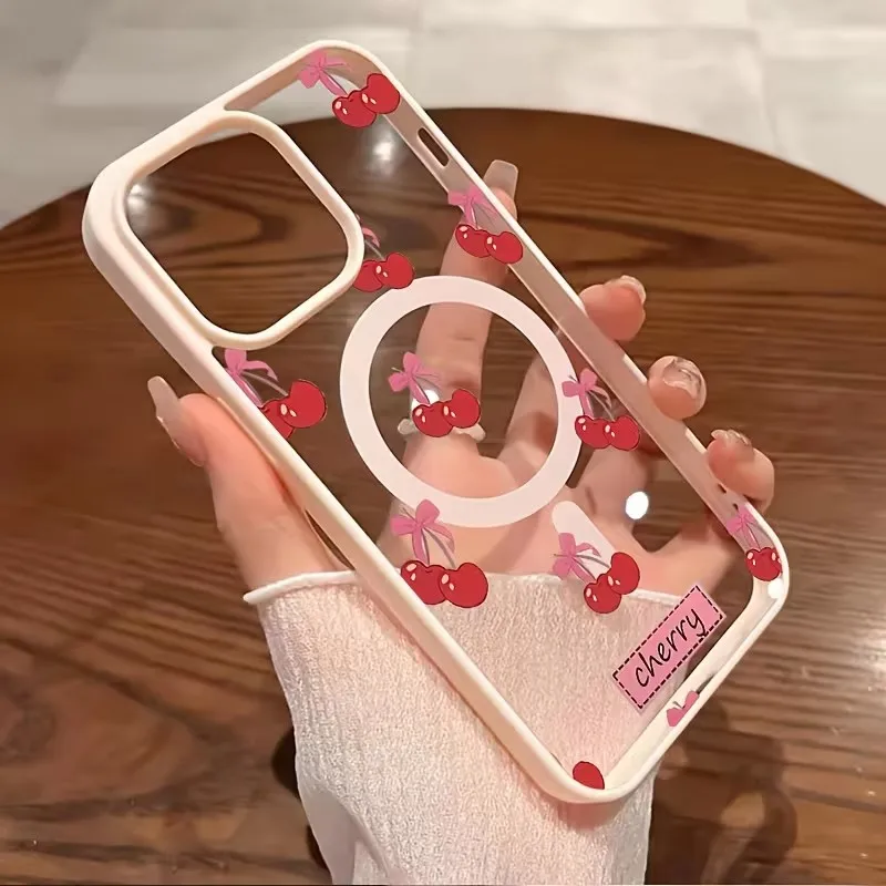 

Red Cherry Pattern Magnetic Phone Case for Samsung Galaxy S26 S25 S24 S23 Ultra Plus A57 A37 A17 A16 A56 Wireless Charge Cover