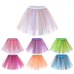 Women Short Mesh Tutu Skirt Girls Multicolor Patchwork Tulle Dancewear Mardi Gras Party Ballet Perform Festival Fluffy MiniSkirt