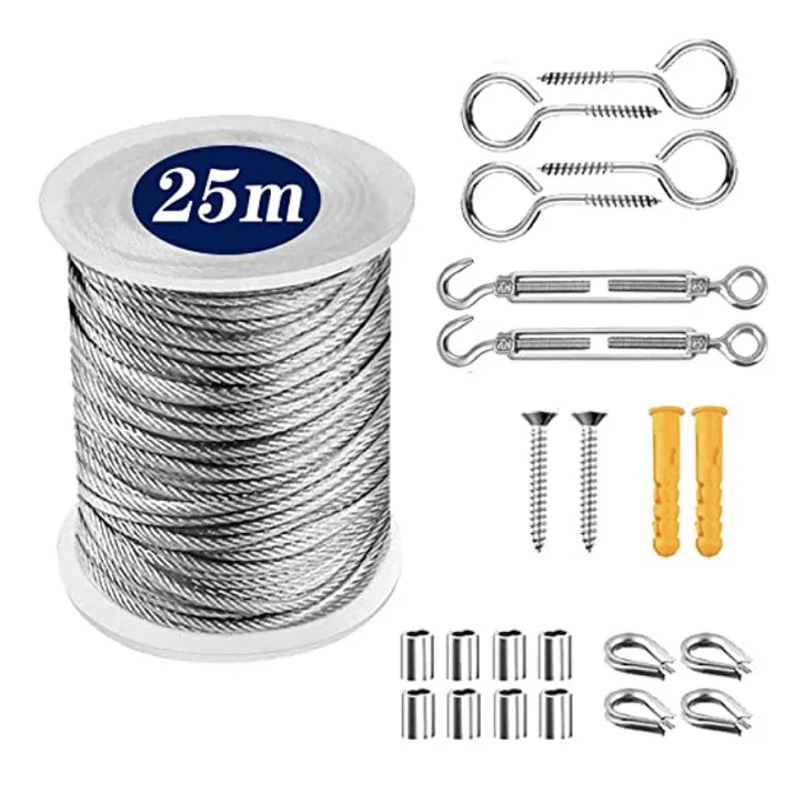 15/30m Heavy Duty Garden Wire Cable Stainless Steel Cable Rope Kits Balcony Railing Farm Fence Tent Roll 304 PVC Coated