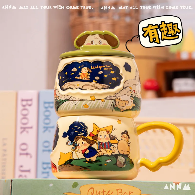 Cute Dog Stand Water For Girls High Value Ceramic Mug With Lid Birthday Gift Household Drinking Cup