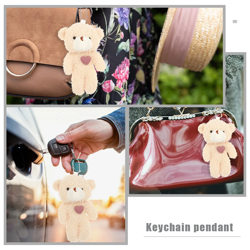 2 Pcs Stuffed Key Ring Charms Keychain Purse Pendants Bear Mini Backpack view 3