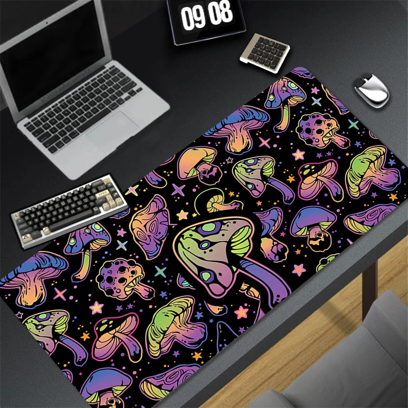 

Коврик для мыши с дизайнерским рисунком, нескользящий, с изображением психоделических грибов, для ноутбука, игровой коврик для ПК, аксессуары для геймеров, с прошитыми краями, для дома и игр.