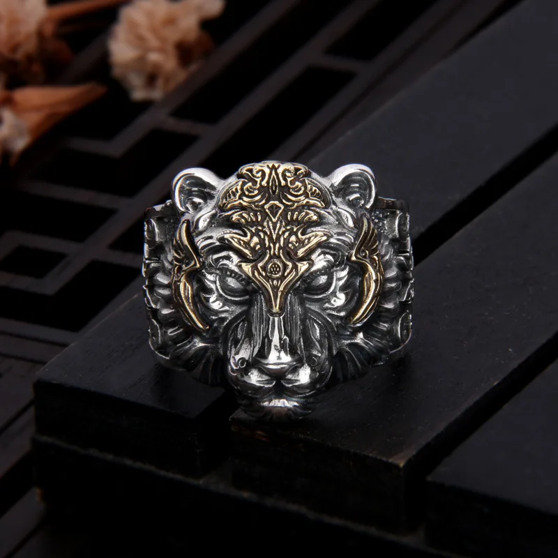 S925 Sterling Silver Retro Punk StyleOpen Adjustable Tiger Ring Hip Hop Trend Domineering Ring  Men's Jewelry Factory Price