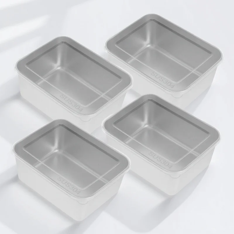 

4Pcs Refrigerator Food Container Set Space Saving Sealing Food Boxes for Fruits Vegetables Lunch Outdoor Portable Storage Cases