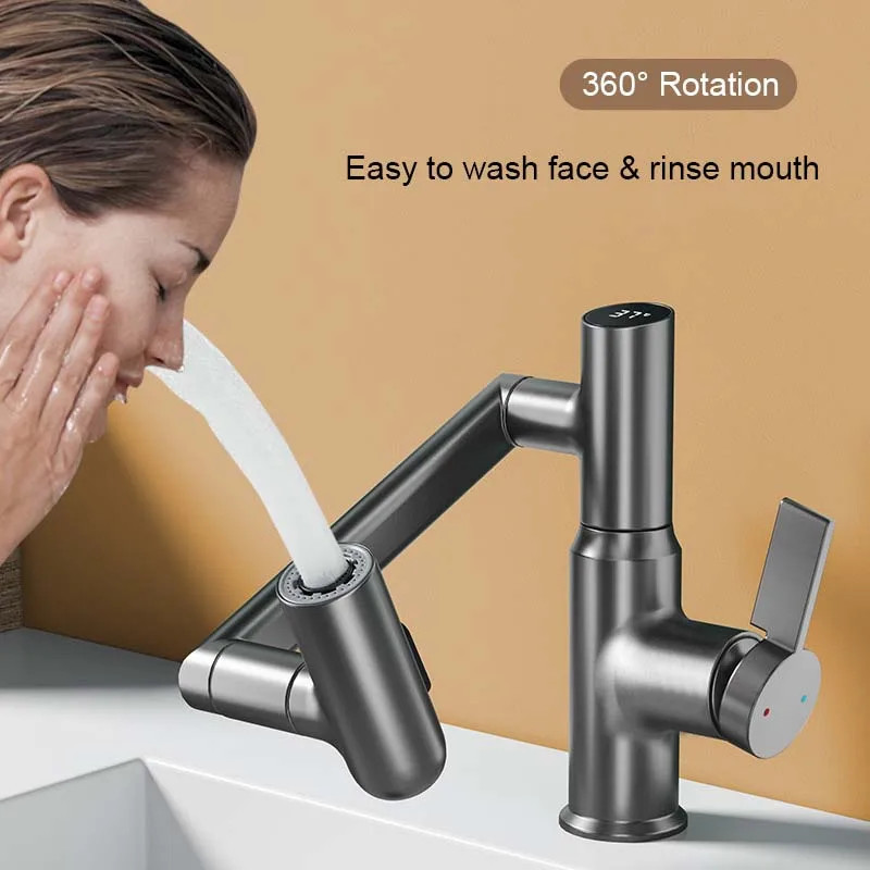 

360° Rotation Faucet Basin Deck Mounted Washbasin Hot Cold Water Mixer Tap Toilet Basin Multifunction Digital Display Faucets