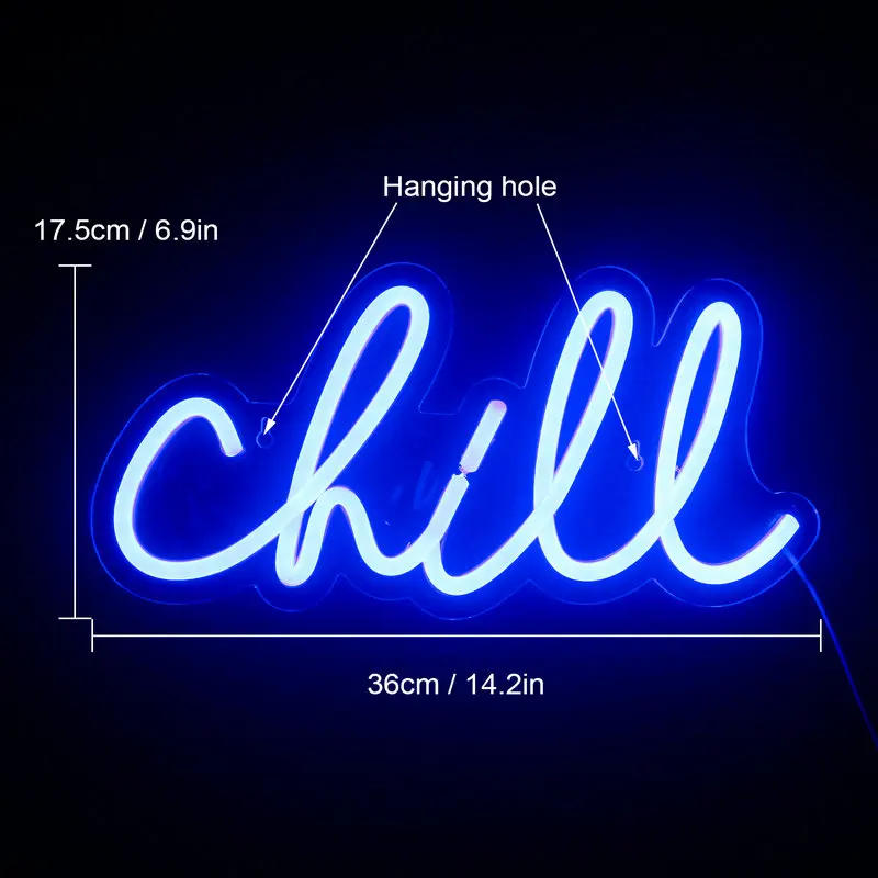 Chill Neon Sign LED Wall Room Decor USB Powered Acrylic With Switch For Party Bar Club Birthday Gifts Bedroom Kids Room Decor