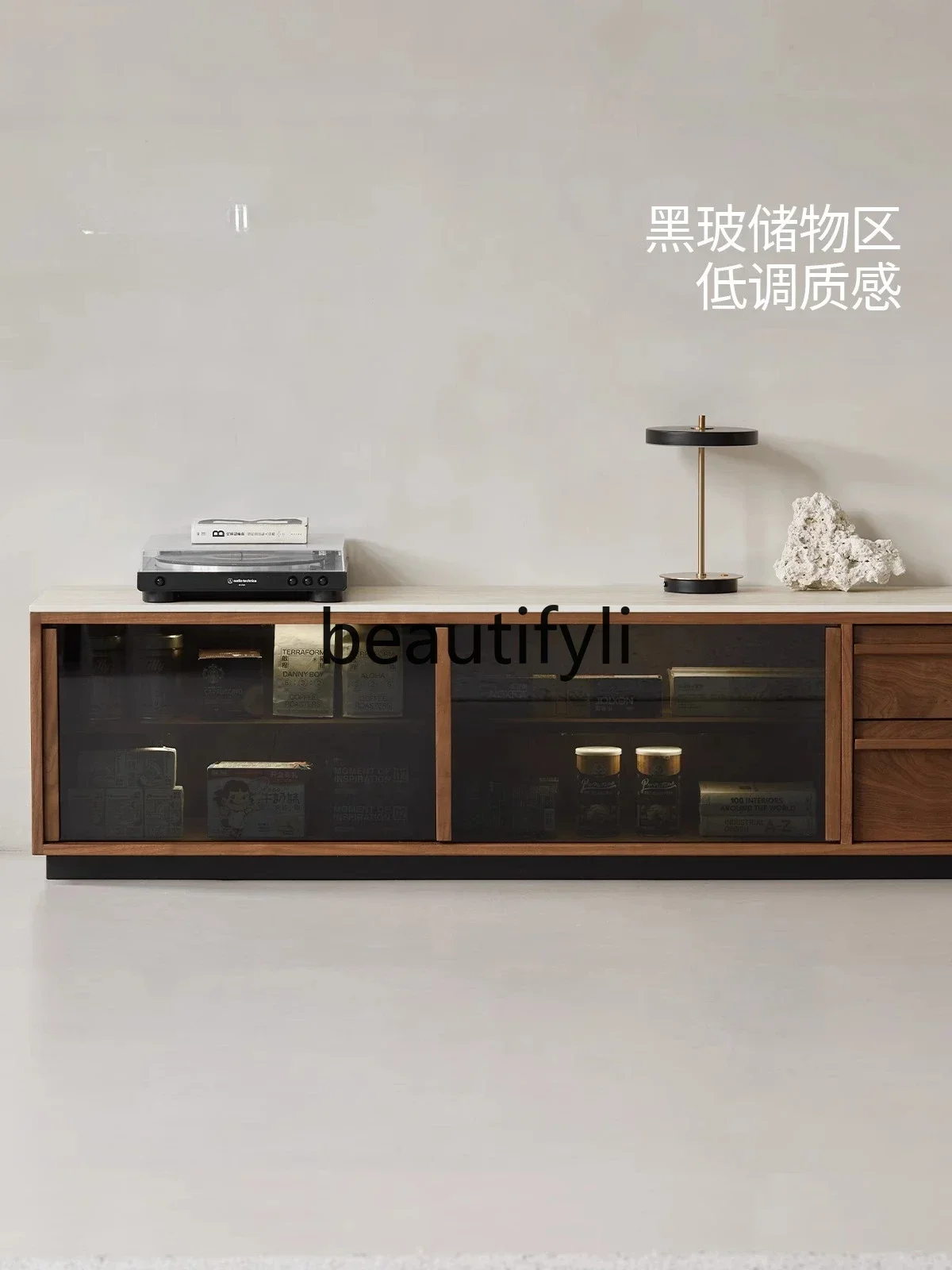 

Cy56 Nordic solid wood TV cabinet living room North American black walnut small apartment floor rock slab locker