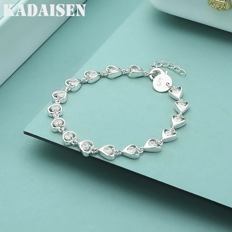 

Wholesale 925 Sterling Silver Bracelets Charms Heart Zircon For Lady Women Men Lover Wedding Pretty Jewelry Fashion Chain
