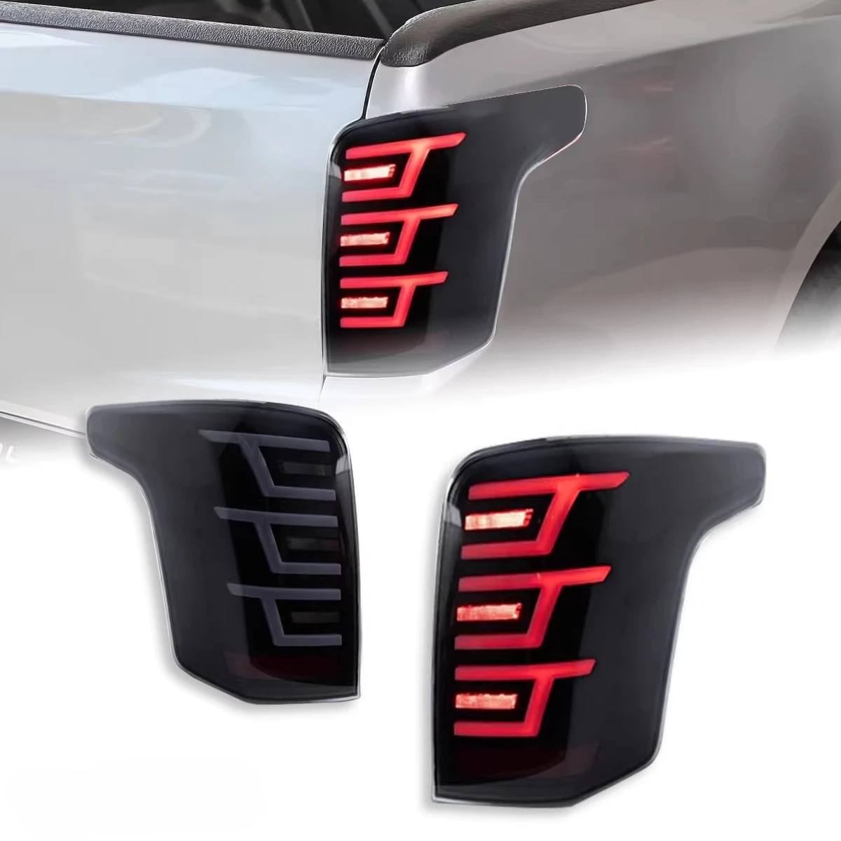 

Для Mitsubishi L200 Triton 2015-2018: Модифицированные светодиодные задние фонари в сборе с ДХО и указателями поворота, 2 шт.