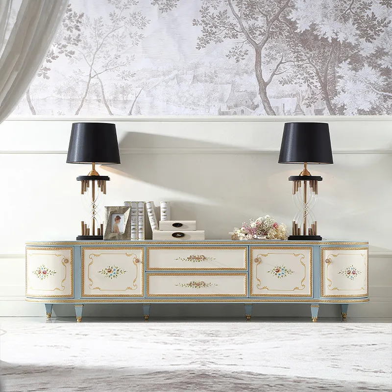 ZML solid wood painted TV cabinet living room floor storage decorative cabinet storage side cabinet