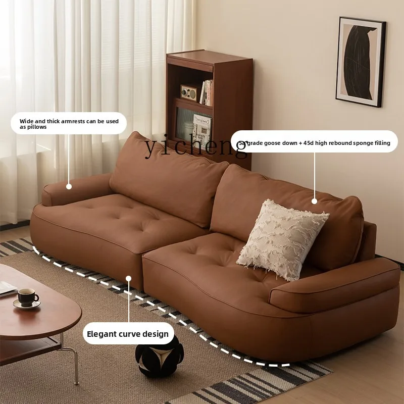 

QZT1 Genuine Leather Sofa Top Layer Cowhide Straight Row Living Room Combination Leather Art Sofa