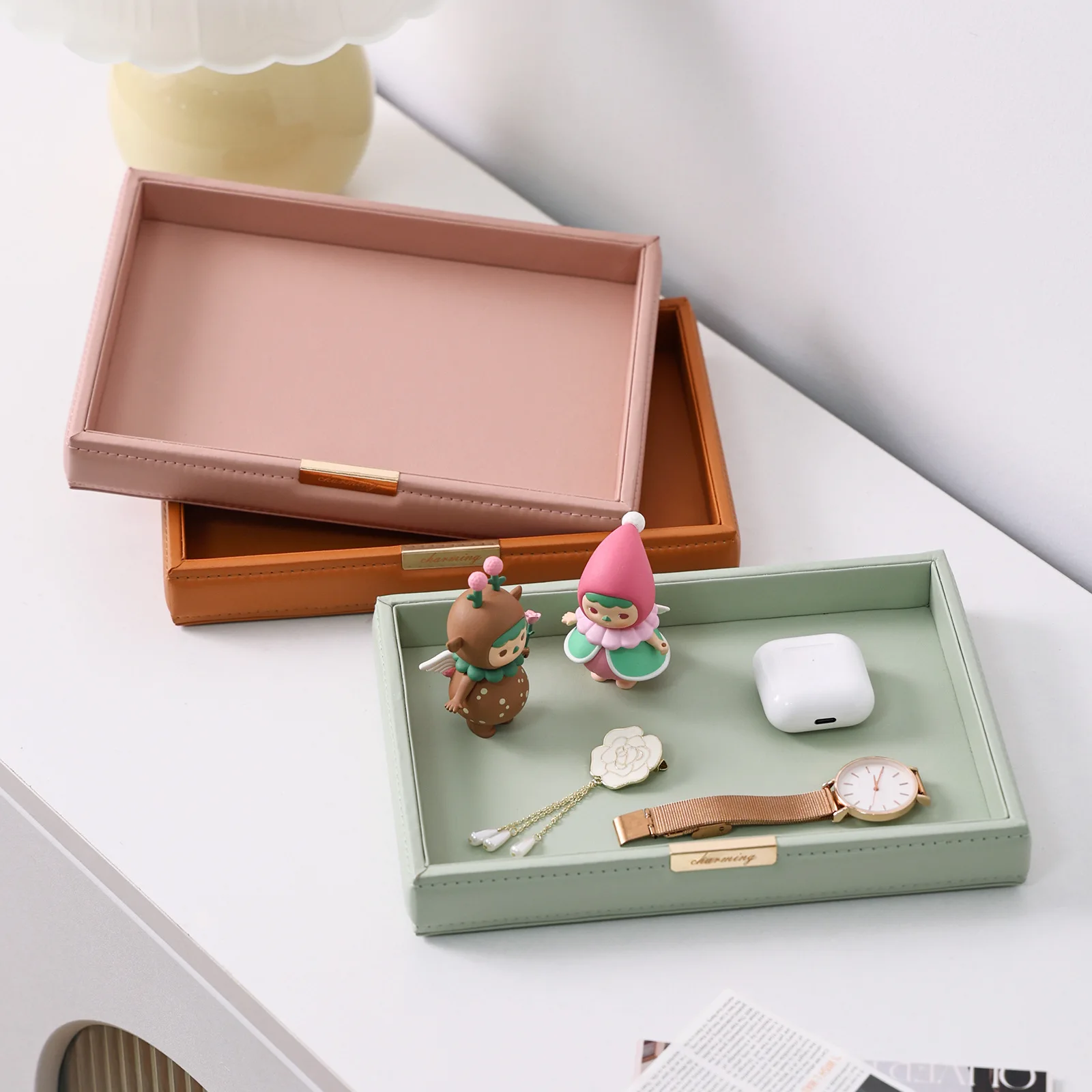 

Nordic PU Leather Desk Tray Jewelry & Cosmetics Organizer Entryway Key Holder Modern Home Decor Storage Box