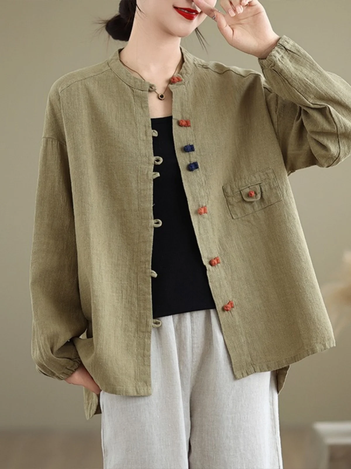 

Китайский костюм в стиле ретро из хлопка и льна, женский весенне-осенний костюм дзен-сла, костюм Тан, чайная одежда, топ