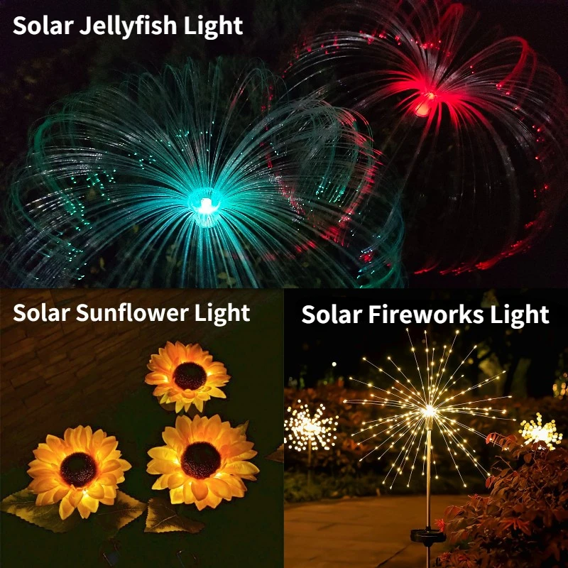 

1PC Solar Garden Light LED Outdoor Lawn Lamp Waterproof Landscape Lantern Simulation Jellyfish/Sunflower/Firework Path Decor