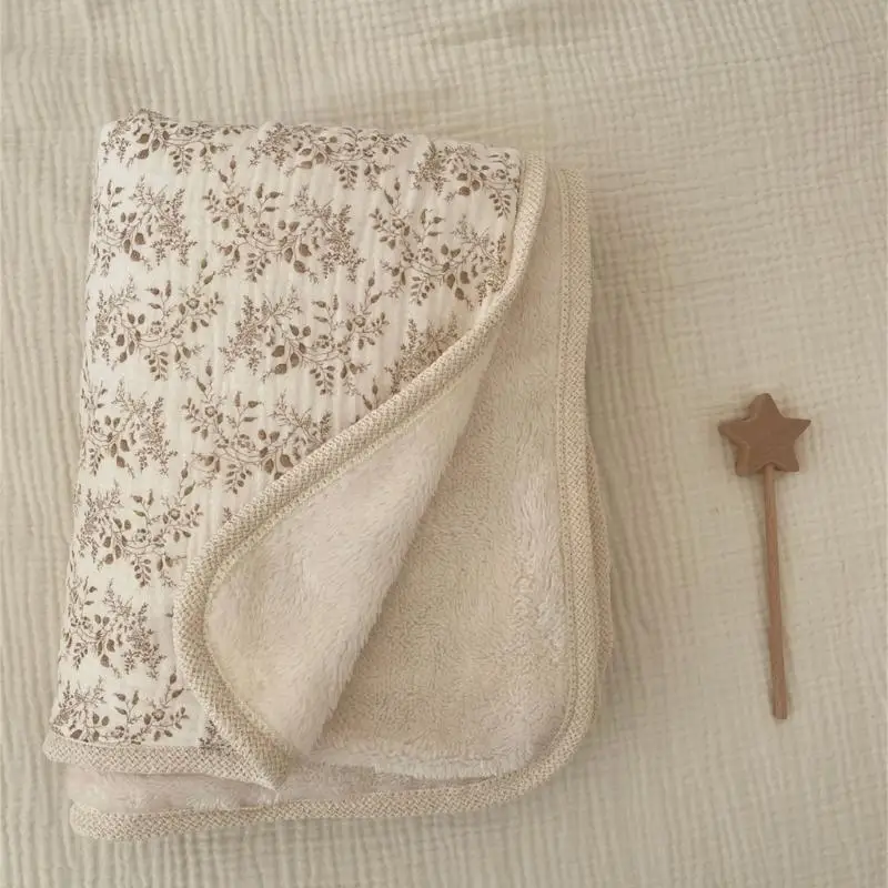 

L38E двустороннее хлопковое одеяло с крючком и цветочным краем, универсальное двухслойное одеяло, теплое для детей и взрослых