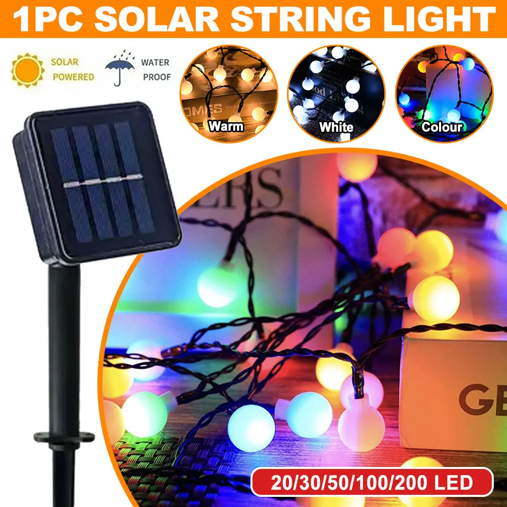 Imagem -02 - Solar Fosco Luz Branca Pequena Bola Led String 20 30 50 100 200 1pc