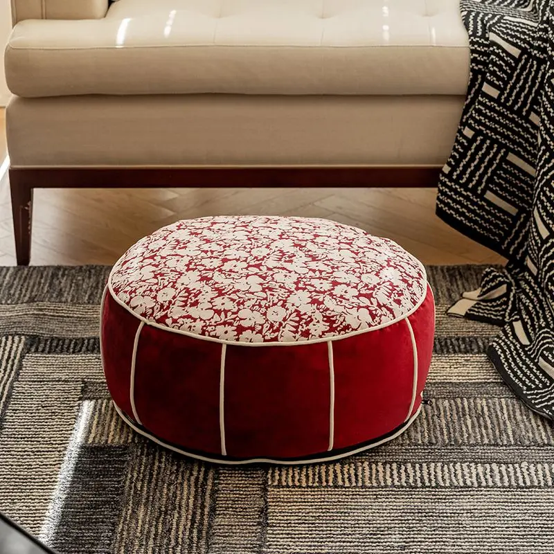 *A pour coussin de sol rond - Tabouret Tatami à dossier pour canapé de salon et baie vitrée - Pouf domestique paresseux et amovible et lavable *