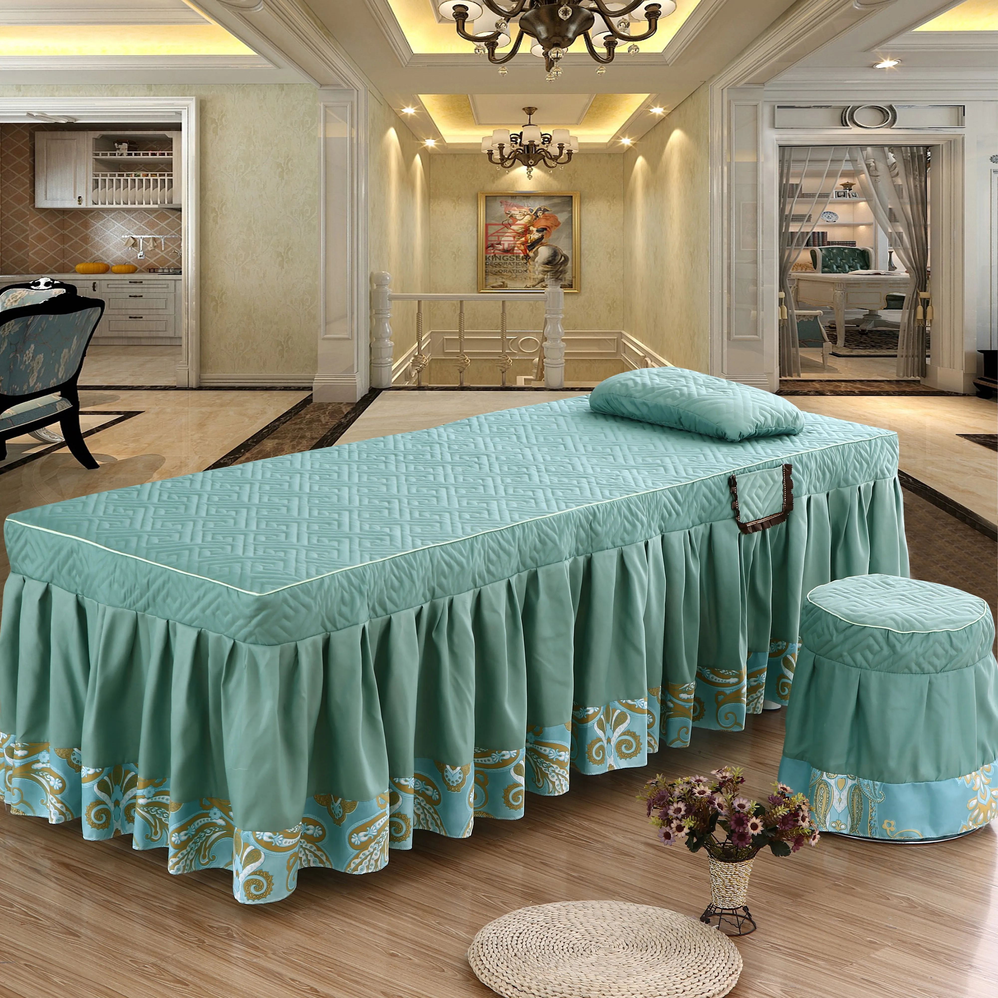 Beauty Salon Bed Cover+pillowcase 2pcs Set SPA Massage Skin-Friendly Massage Table Bed Sheet Bedskirt with Hole Colchas