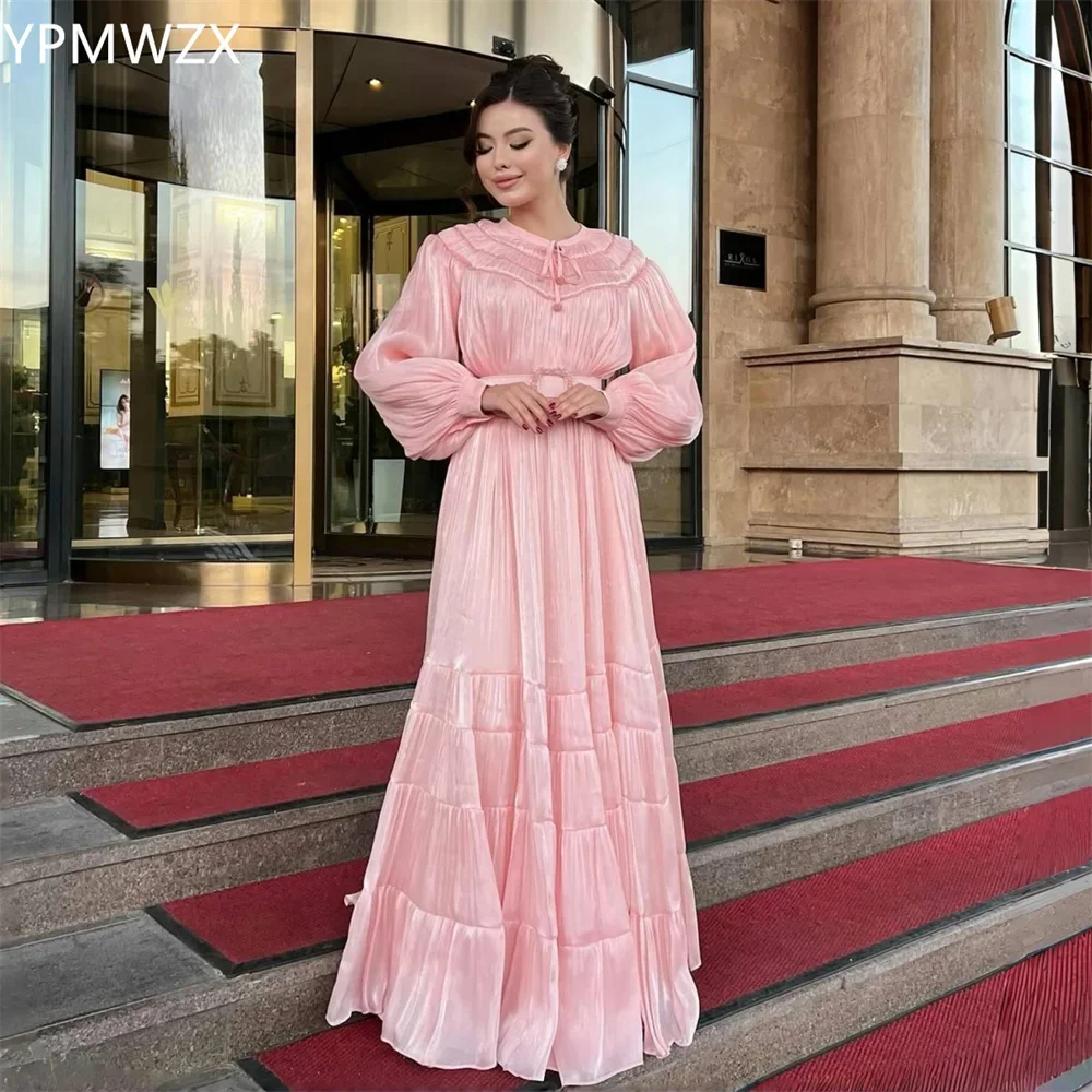 

Customized Prom Gown Evening Women YPMWZX Scoop Neckline A-line Floor Length Skirts Draped Layered Bespoke Occasion Dresses For