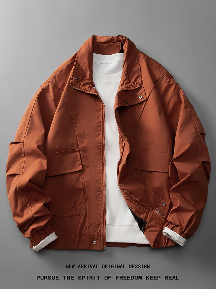 

Мужская повседневная модная рабочая куртка на весну-осень с декоративной молнией, эластичными манжетами, ветрозащитная, однотонная верхняя одежда