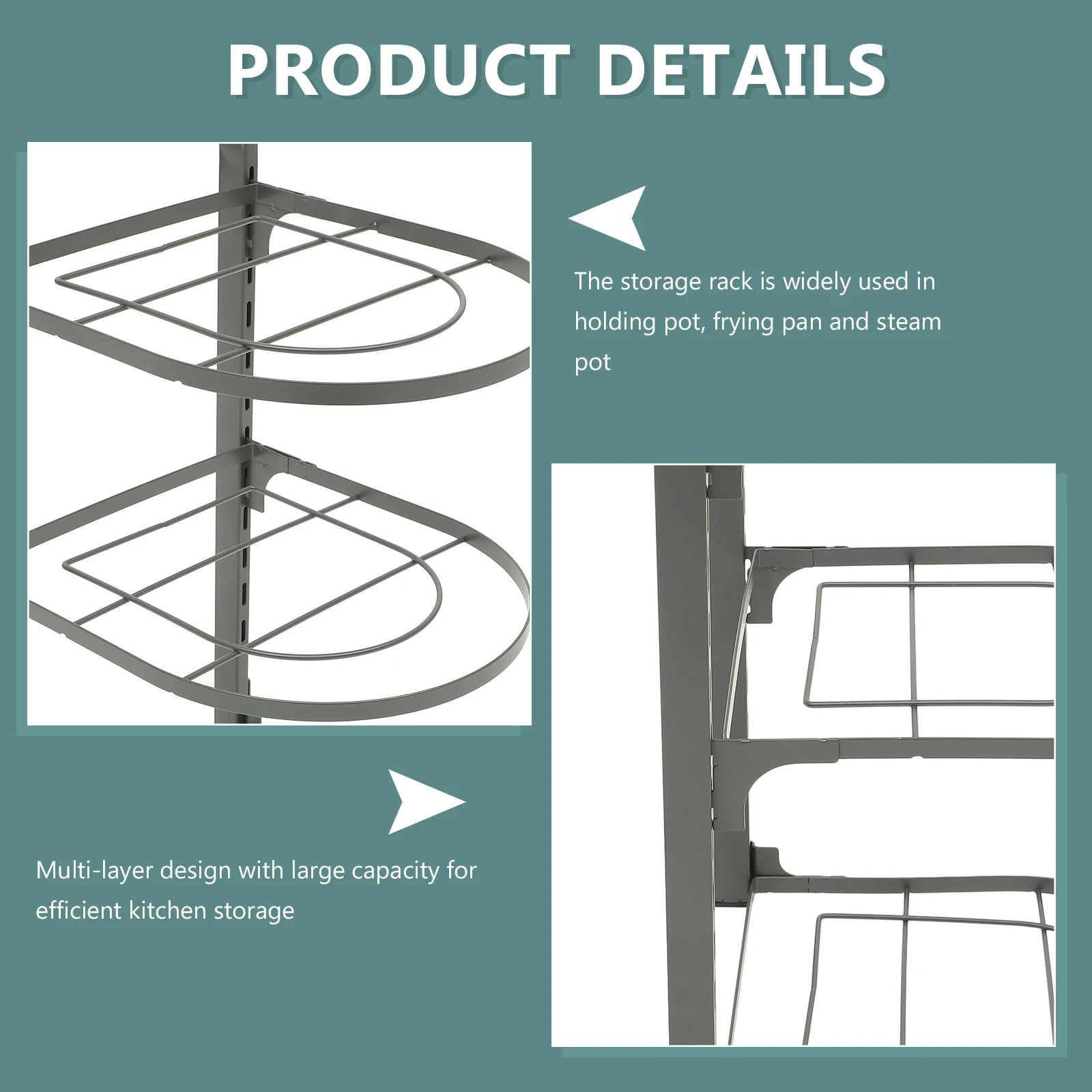 

Foldable 3 Tier Kitchen ganizer Rack Carbon Steel Large Capacity Pan Storage Round Gray Multi layer Pot Rack Kitchen Supply
