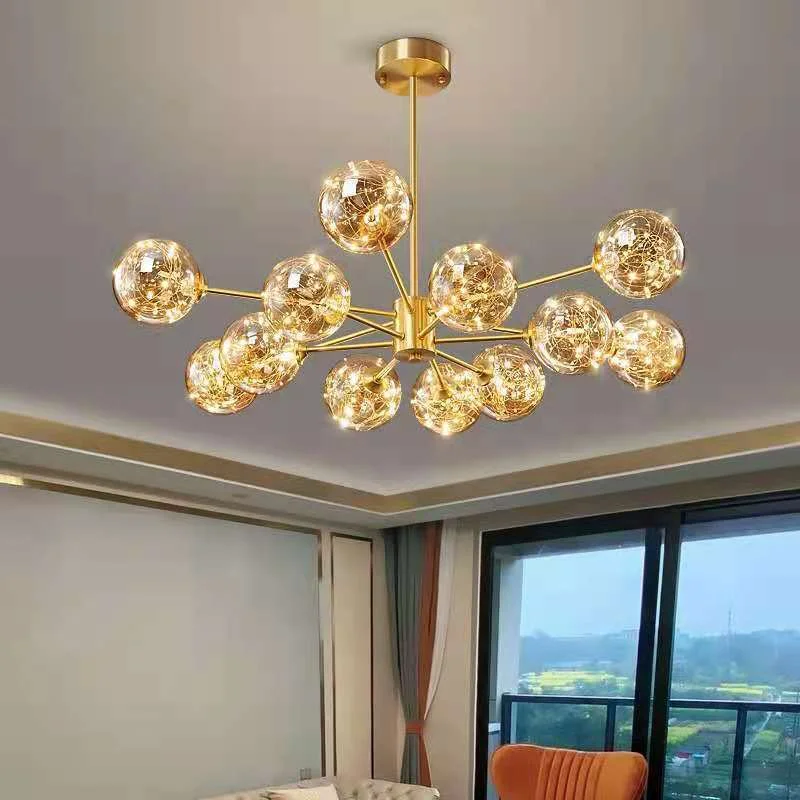 

Modern glass ball Chandelier American Retro gold Pendant Lamp living room Cafe Bar Restaurant Loft Gear Industrial Hanging Light