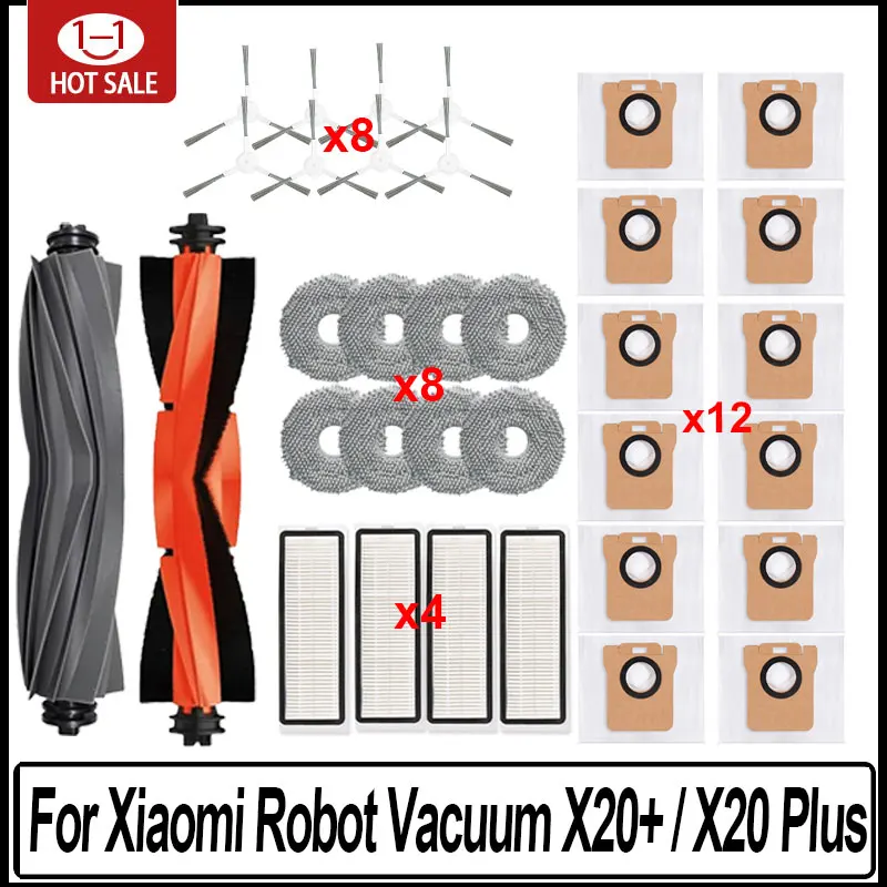 Peças de reposição para Xiaomi Robot Vacuum, Dust Bag, Mop Cloth, Escova lateral principal, Filtro Hepa, Acessórios, X20 Plus, X20 Plus