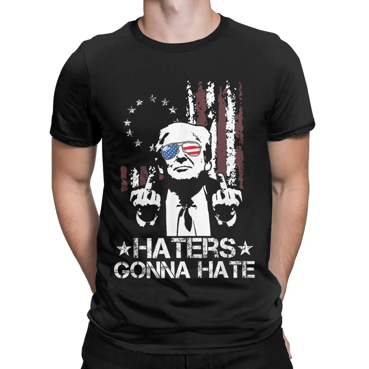 Funny Haters Gonna Hate T-Shirt Men Donald Trump Middle Finger 100% Cotton Tees Crewneck Short Sleeve T Shirt Adult merchandise