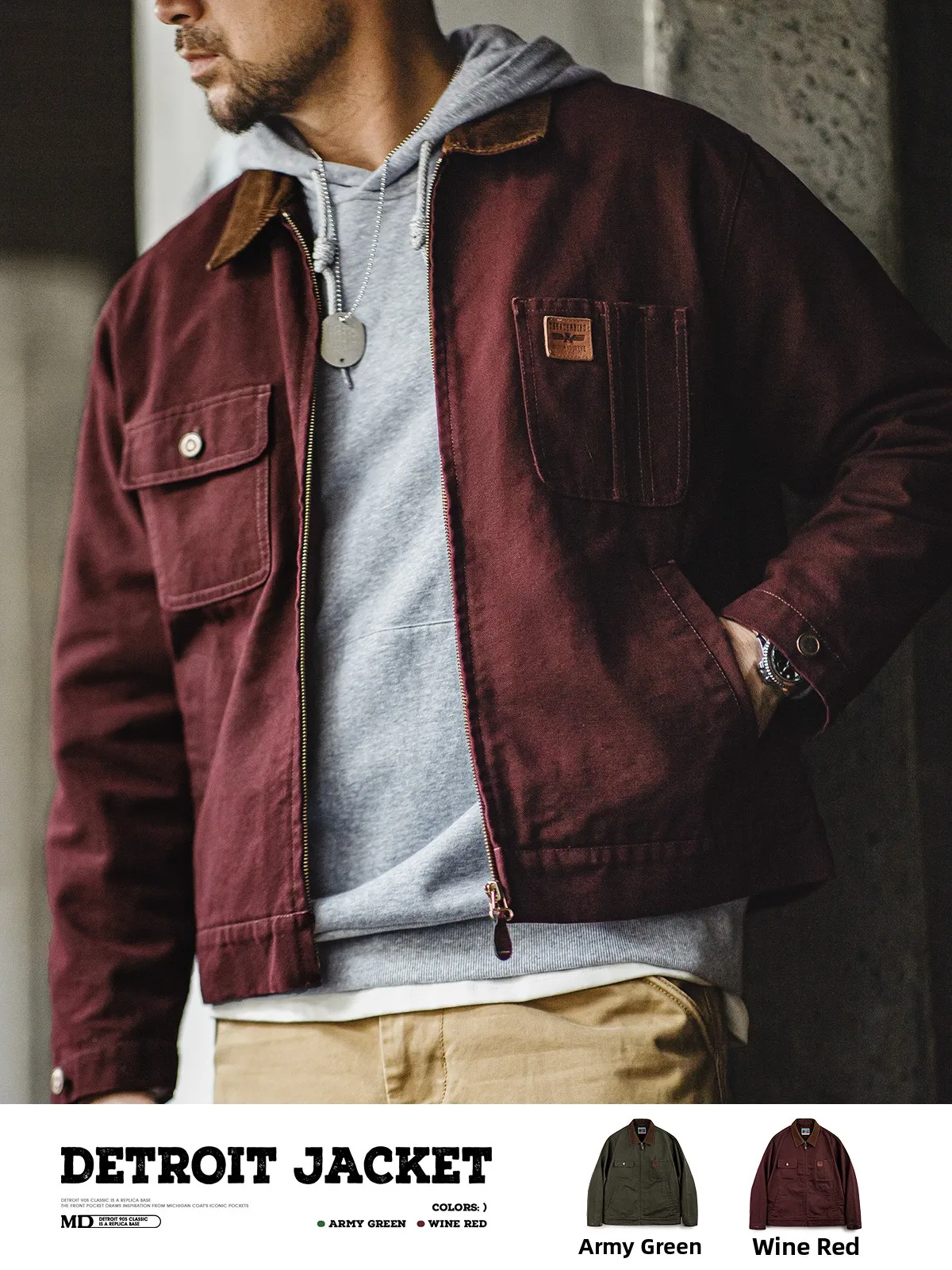 

Maden Detroit Canvas Jaet Мужская рабочая одежда в стиле ретро, дышащая застежка-молния, однотонная весенне-осенняя верхняя одежда