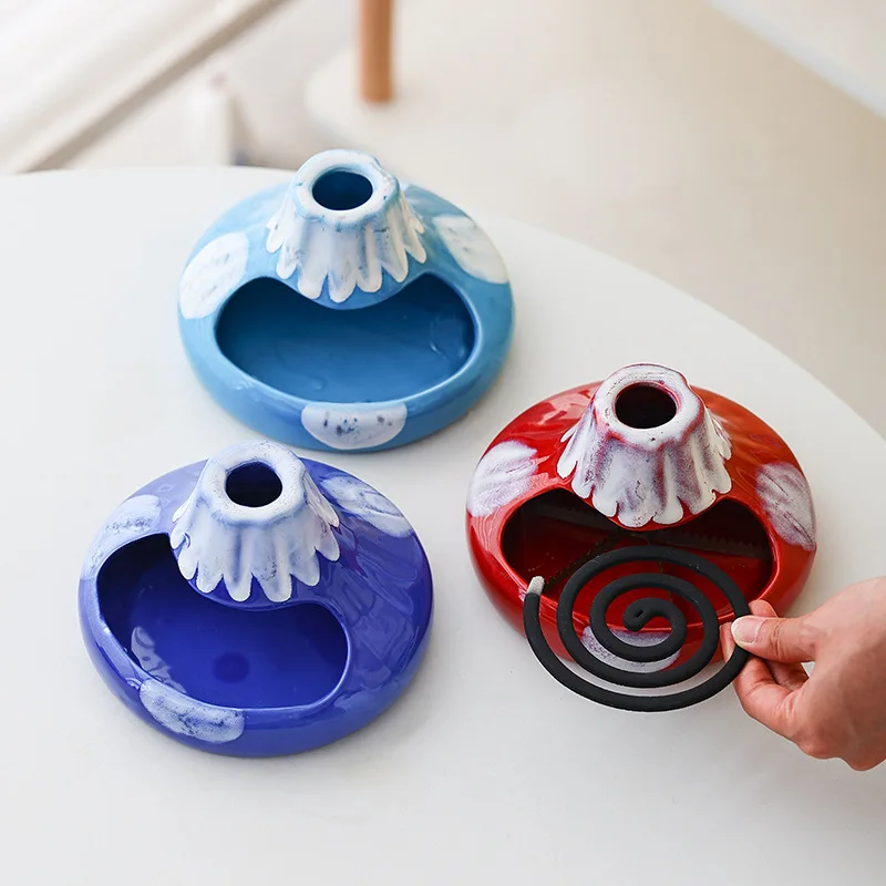 Mosquito coil rack Household ceramic volcanic mosquito coil tray holder Fireproof mosquito coil stove bracket ash tray