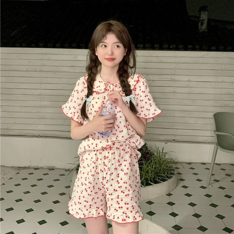 Pajama Sets Women Lovely Printing Summer Fit Home Cute Young Ladies Popular Fashion Hot Sale Ins Korean Style Casual Chic Kawaii