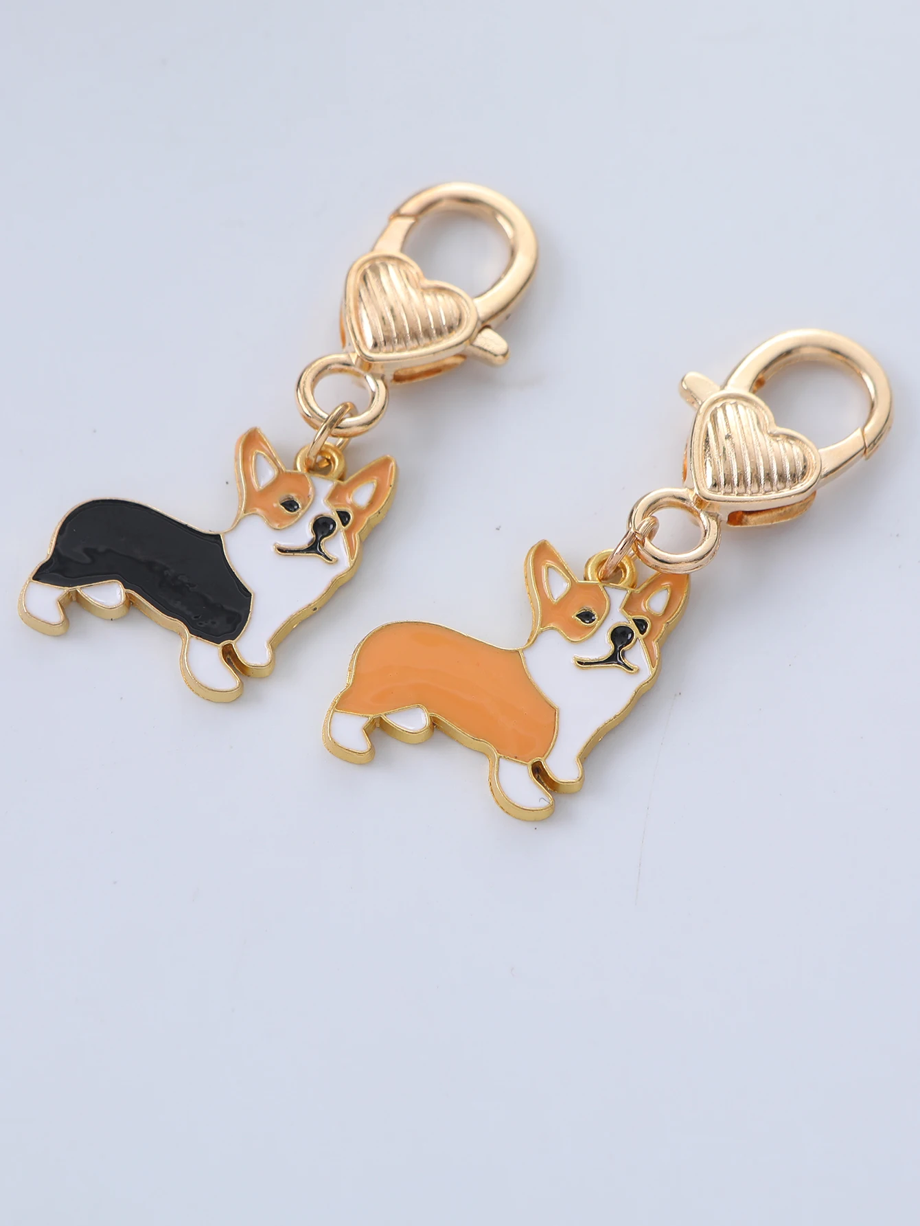 Golden Corgi Love Lobster Button Earphone Pendant Pet Dog Pendants Keychain Animal Bell Enamel Keyring Cute Bag Car Gift