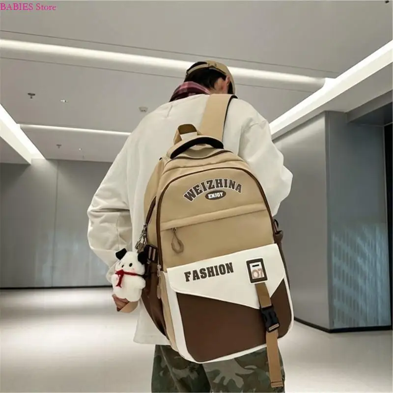 

C9GB Fashionable Korean Color Contrasting College Backpack with Spacious Storage Large Capacity Zippered School Bag Daypack